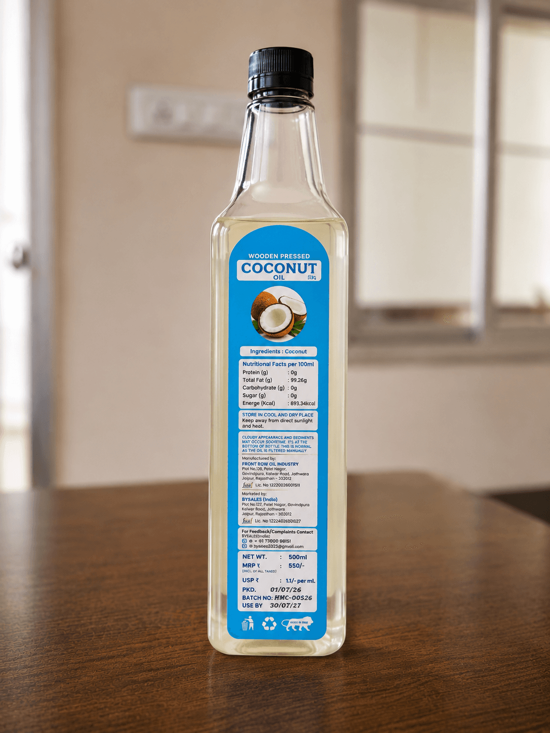 Label details on the back of the coconut oil bottle
