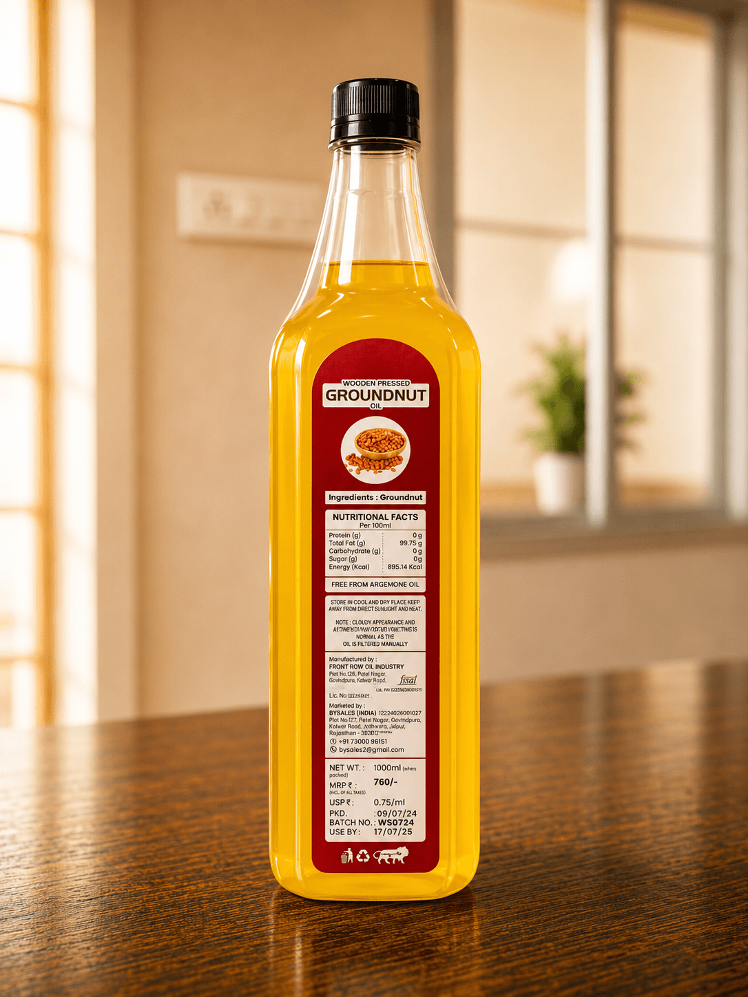 Label details on the back of the groundnut oil bottle