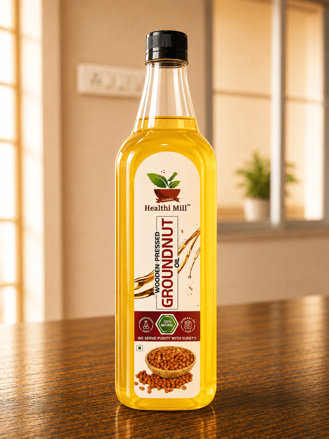 Bottle of Healthi Mill groundnut oil
