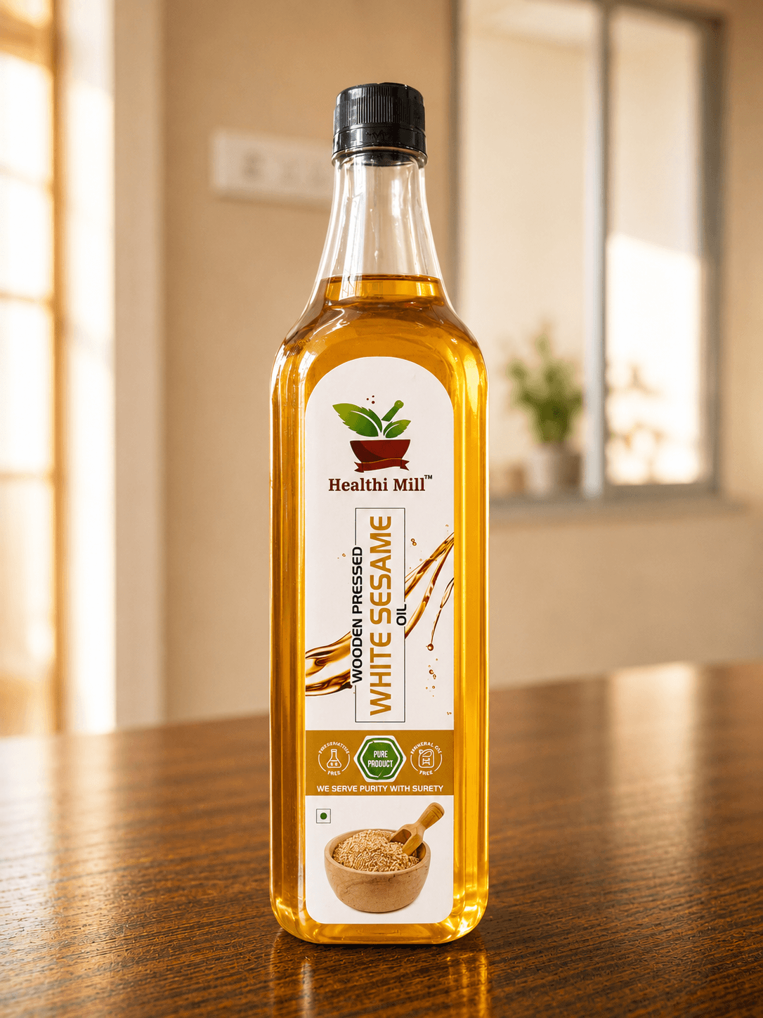 Bottle of Healthi Mill white sesame oil