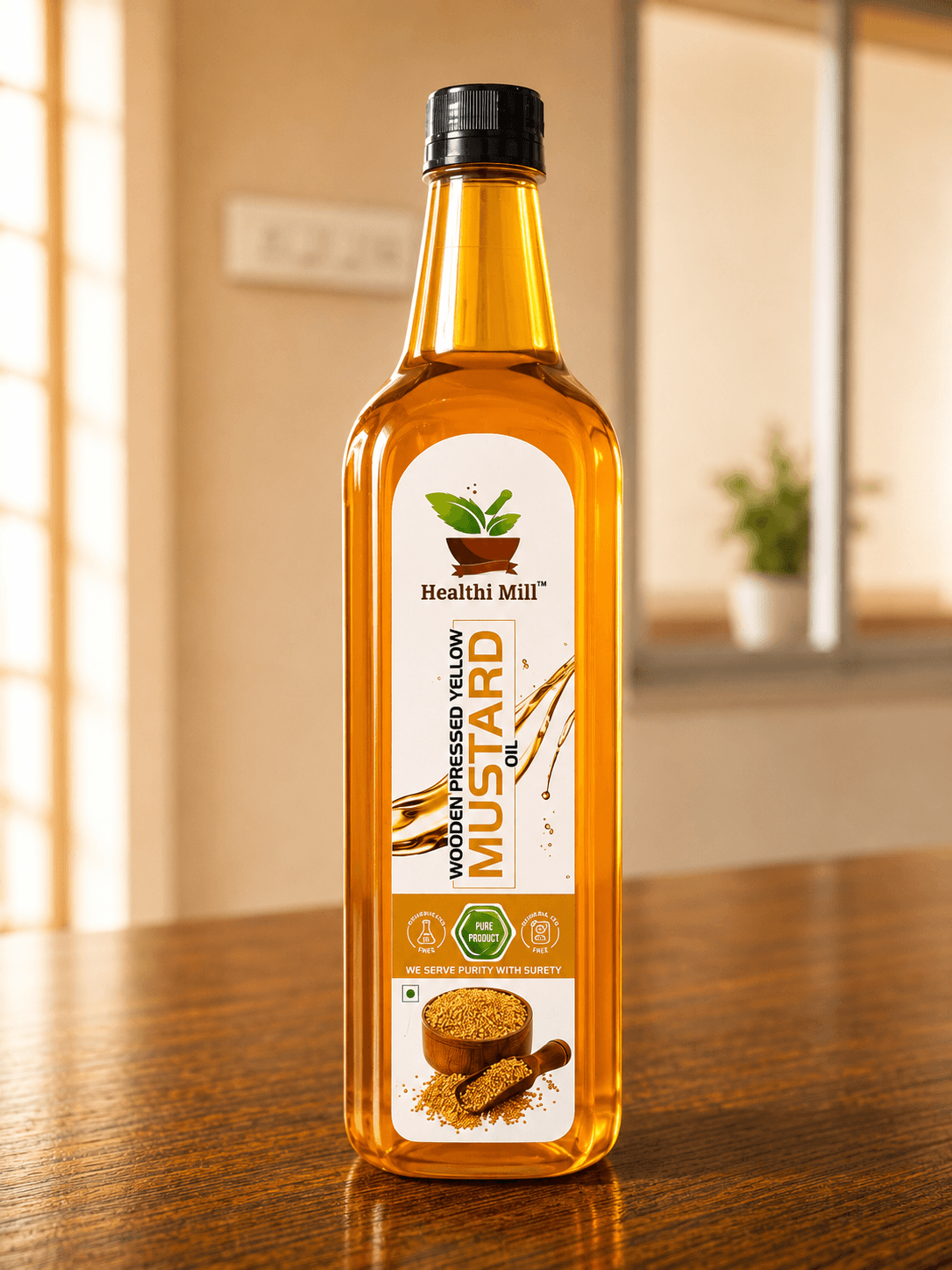 Bottle of Healthi Mill yellow mustard oil